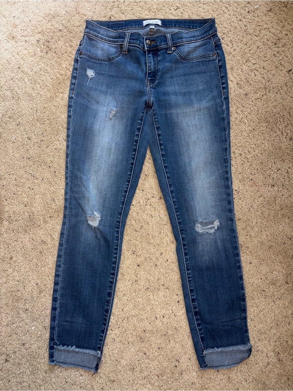 Lila Ryan Distressed Mid-Rise Skinny Jeans - Medium Wash - Size 29